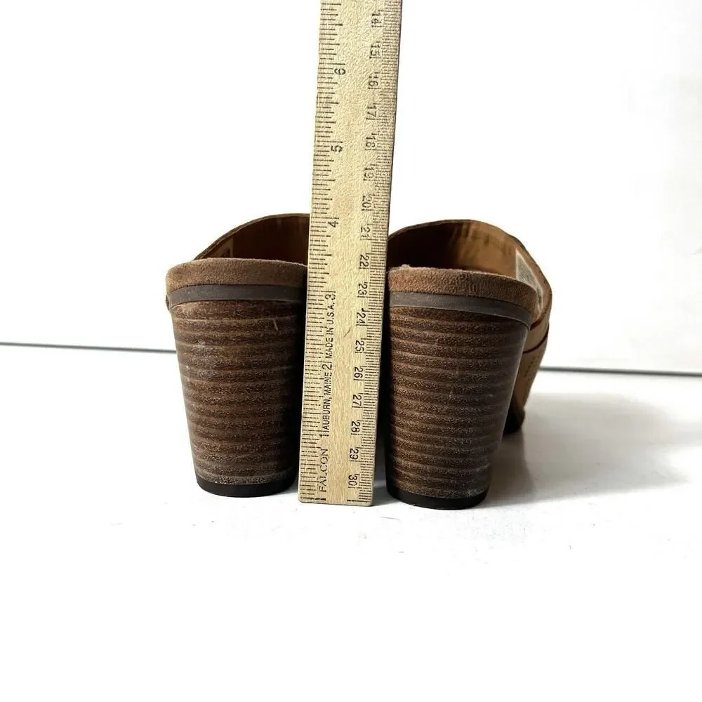 TOMS Tan Leather Block Heeled Sandals Women's 10 Slip On Open Toe Comfort Casual